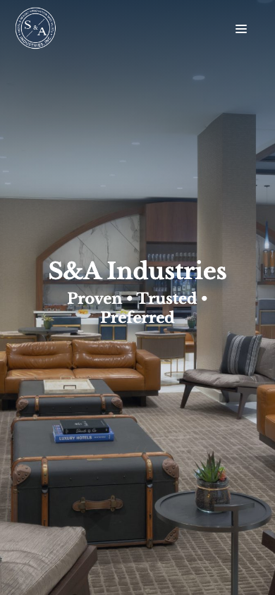 S&A Industries rendered on a phone — portfolio browsing on mobile